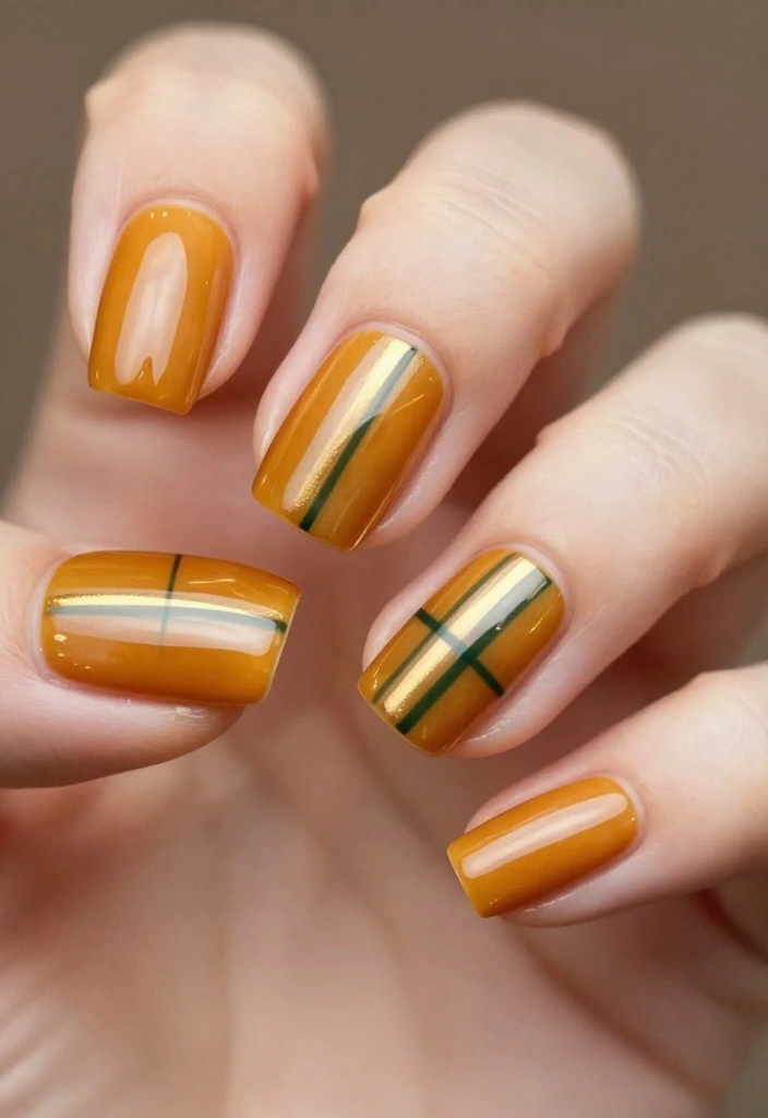 9 Ideas to Perfect Amber Nails for Radiant Fall Glam! - 9. Enamel Stripe Designs 1