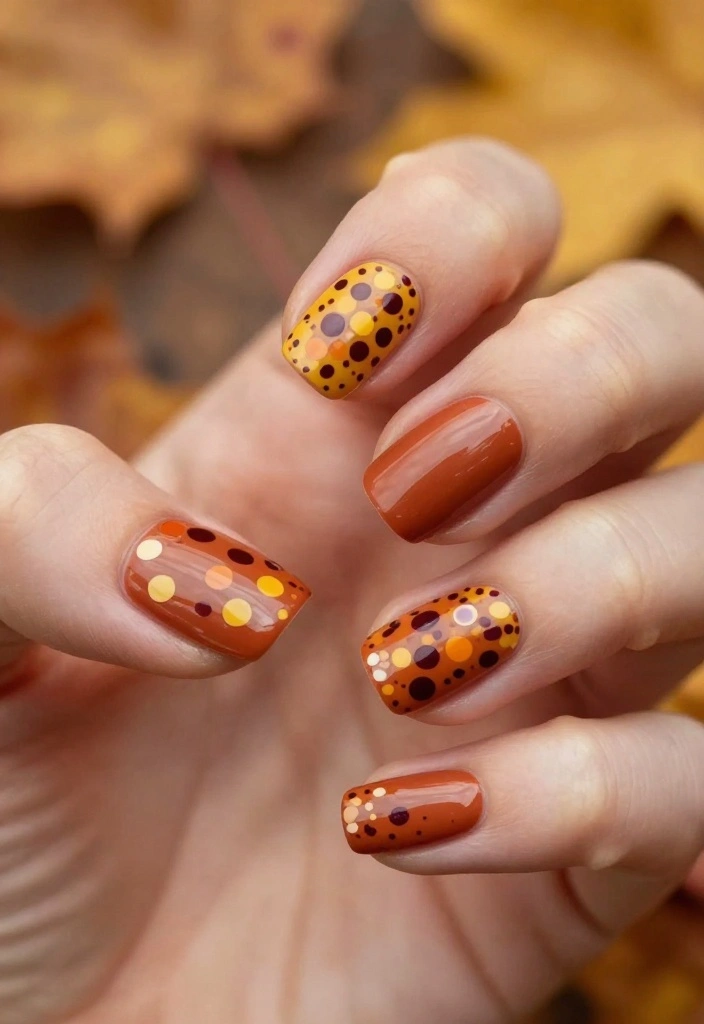 Confetti Nails Made Easy: 15 Simple Ideas for Beginners! ๐ - 10. Earthy Autumn Confetti 1