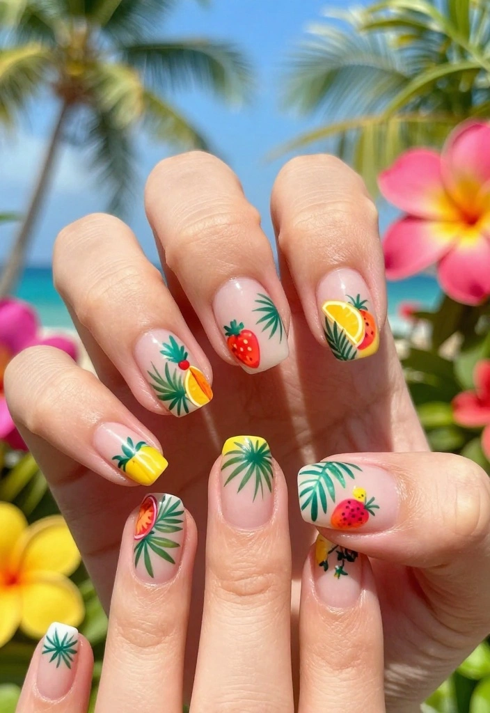 Confetti Nails Made Easy: 15 Simple Ideas for Beginners! ๐ - 5. Tropical Fiesta 1