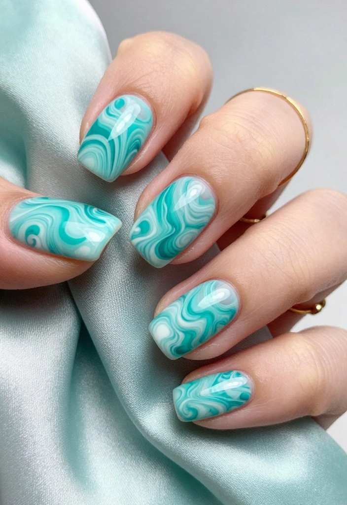 Create Your Own Aqua Nails: 10 DIY Ideas That Are a Breeze! - 2. Aqua Marble Magic 1