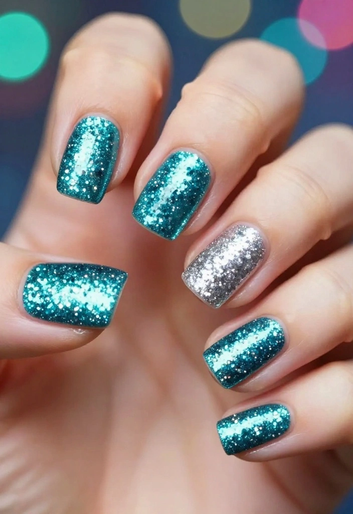 Create Your Own Aqua Nails: 10 DIY Ideas That Are a Breeze! - 3. Aqua Glitter Bomb 1