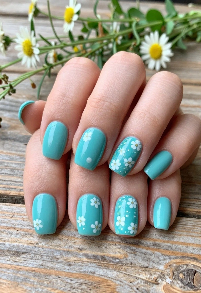 Create Your Own Aqua Nails: 10 DIY Ideas That Are a Breeze! - 4. Aqua Floral Fantasy 1