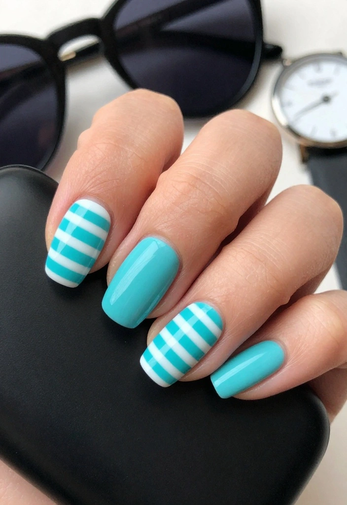 Create Your Own Aqua Nails: 10 DIY Ideas That Are a Breeze! - 7. Aqua Stripes 1