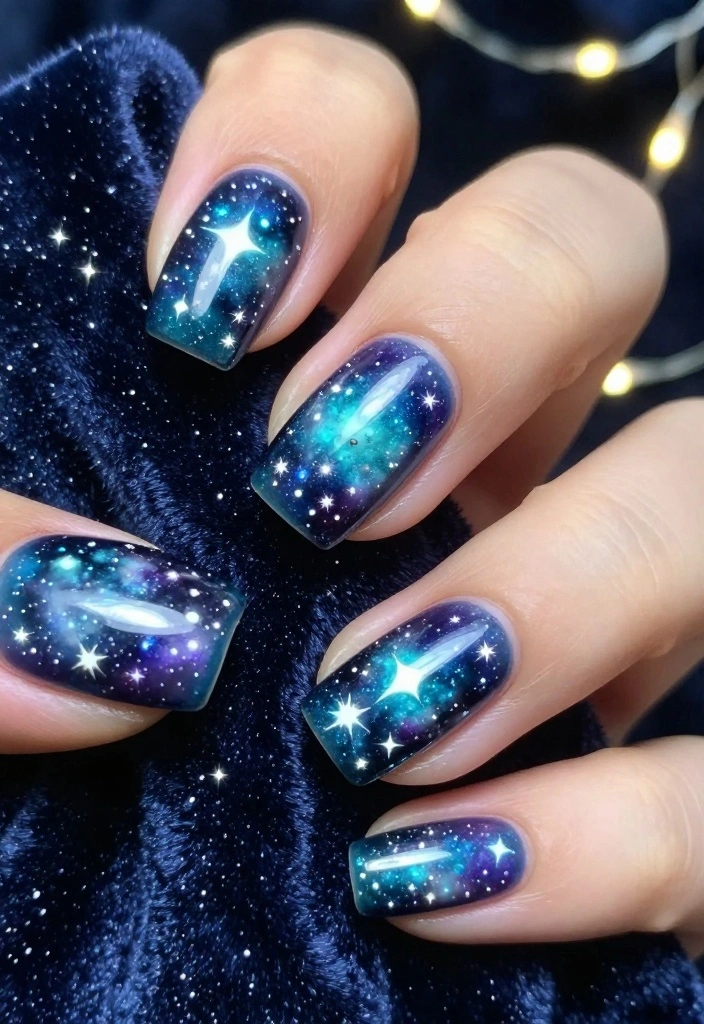 Create Your Own Aqua Nails: 10 DIY Ideas That Are a Breeze! - 8. Aqua Galaxy Nails 1
