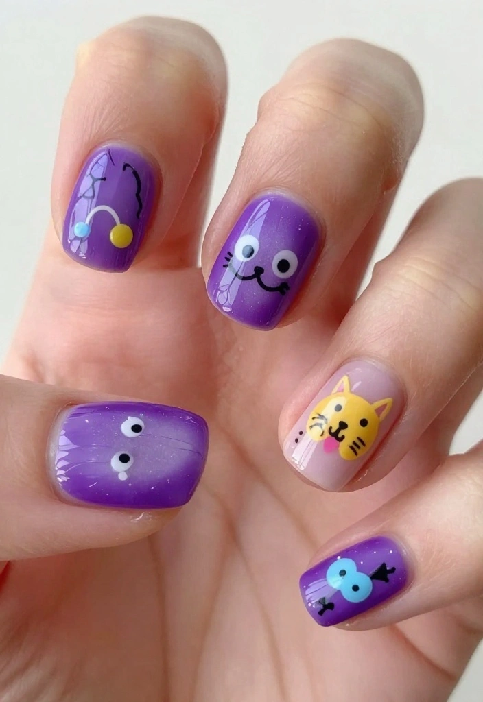 Creative Nail Art Ideas: 14 Purple Cat Eye Nails That Are Sure to Inspire You! - 12. Whimsical Designs 1