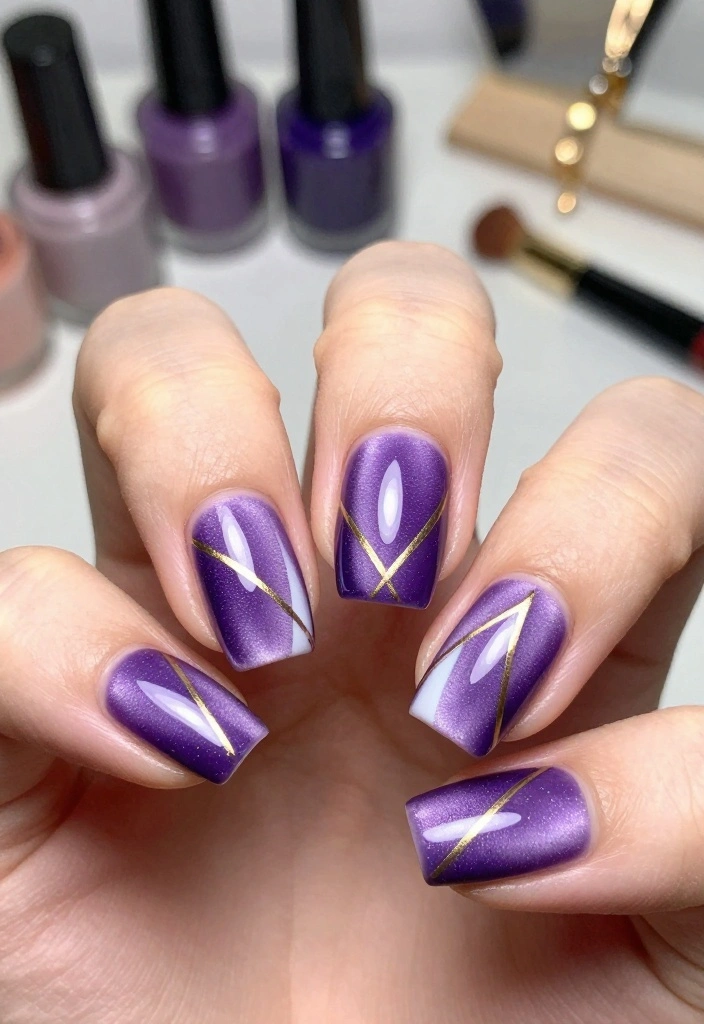 Creative Nail Art Ideas: 14 Purple Cat Eye Nails That Are Sure to Inspire You! - 3. Geometric Patterns 1