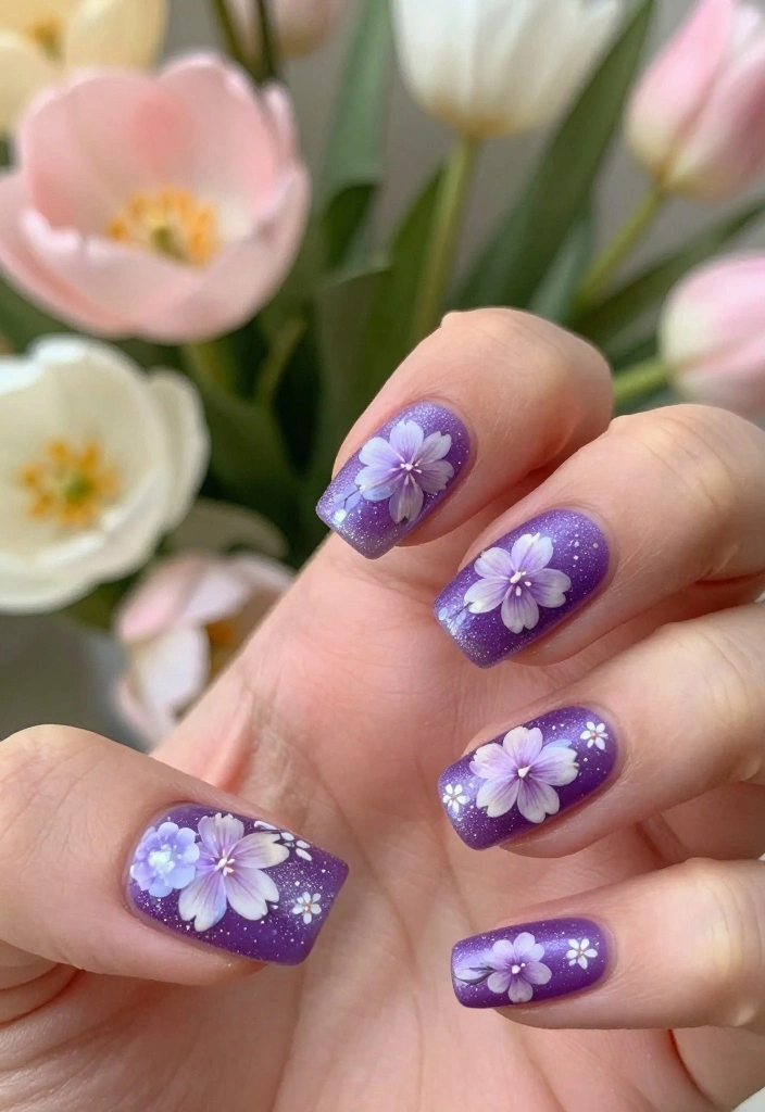 Creative Nail Art Ideas: 14 Purple Cat Eye Nails That Are Sure to Inspire You! - 5. Floral Designs 1