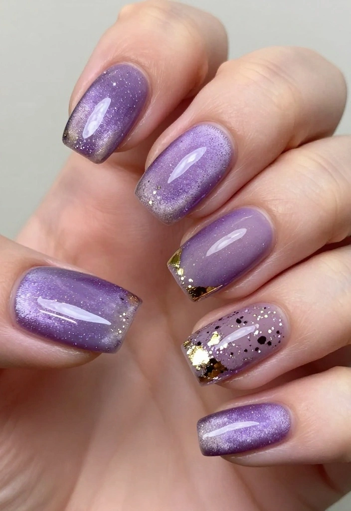 Creative Nail Art Ideas: 14 Purple Cat Eye Nails That Are Sure to Inspire You! - 7. Mixed Media 1