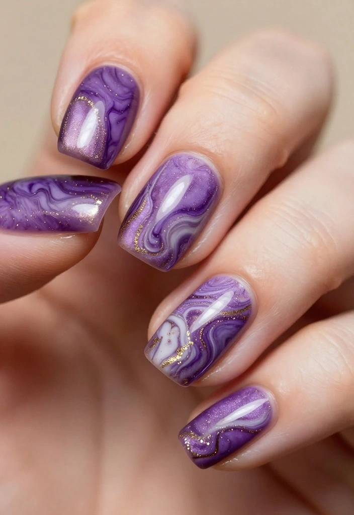 Creative Nail Art Ideas: 14 Purple Cat Eye Nails That Are Sure to Inspire You! - 8. Marbled Effect 1