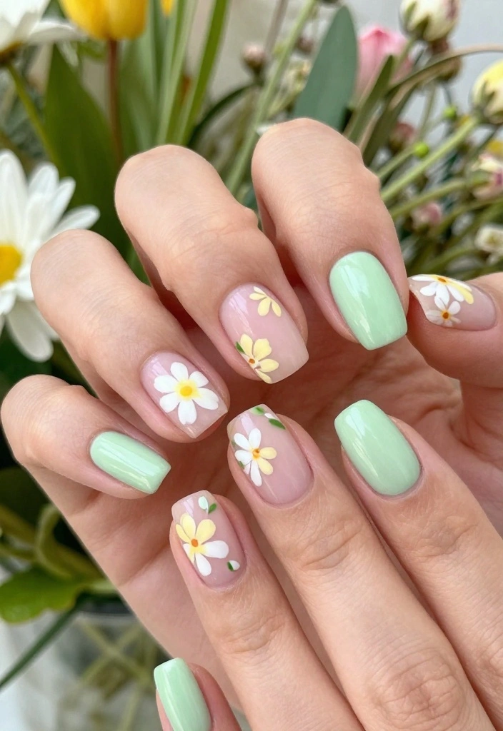 Discover 14 Hottest Spring Pastel Nail Ideas That Fashionistas Swear By! - 2. Floral Accent Nails 1
