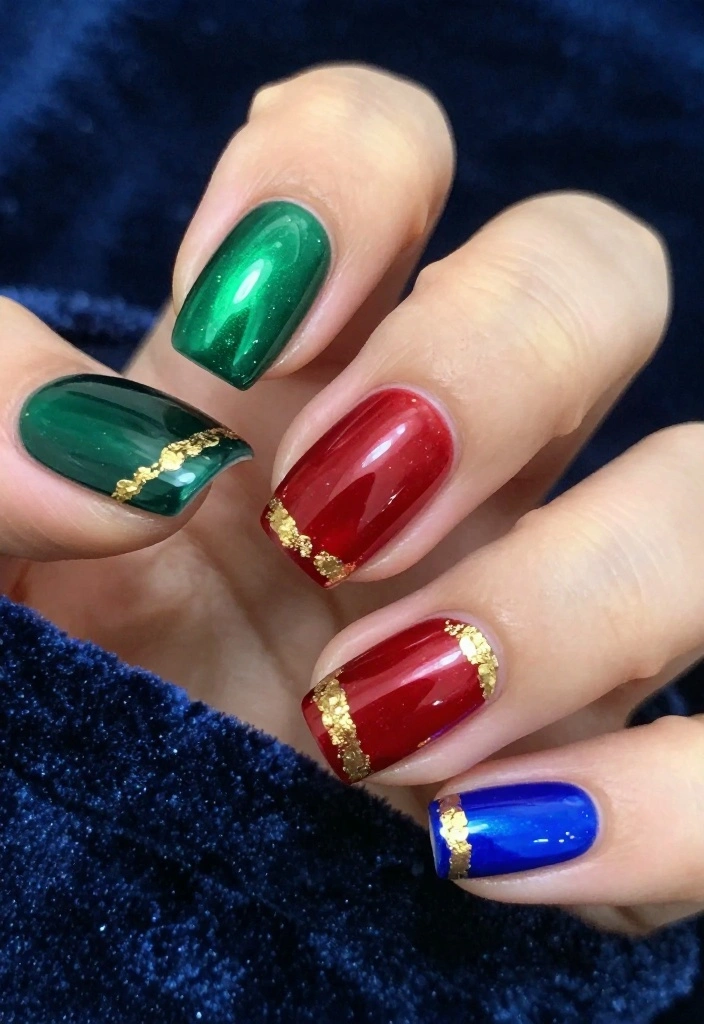Discover the Hottest Color Palettes with 11 Gorgeous Aurora Nails Styles! - 2. Jewel Tones Glam 1