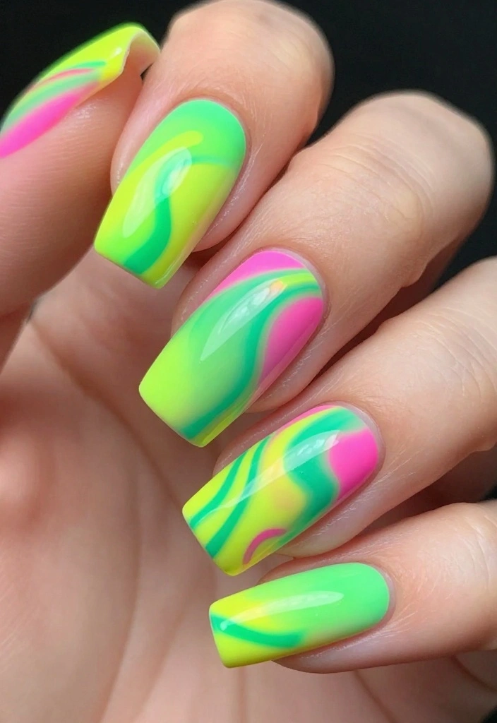 Discover the Hottest Color Palettes with 11 Gorgeous Aurora Nails Styles! - 4. Bold Neon Aurora 1