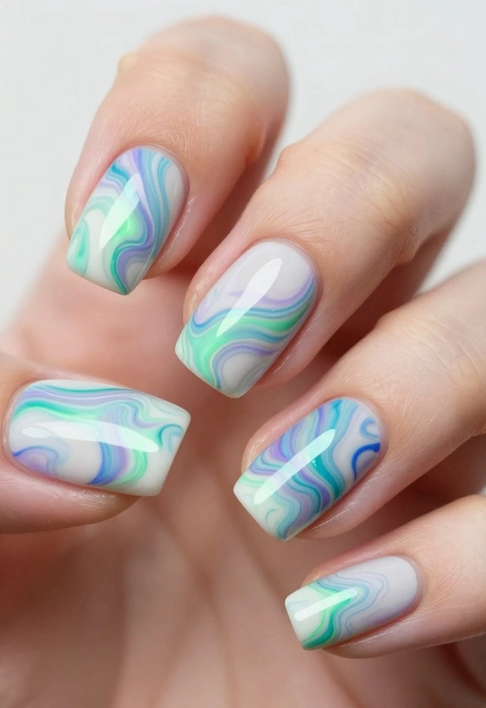 Discover the Hottest Color Palettes with 11 Gorgeous Aurora Nails Styles! - 9. Marbled Aurora 1