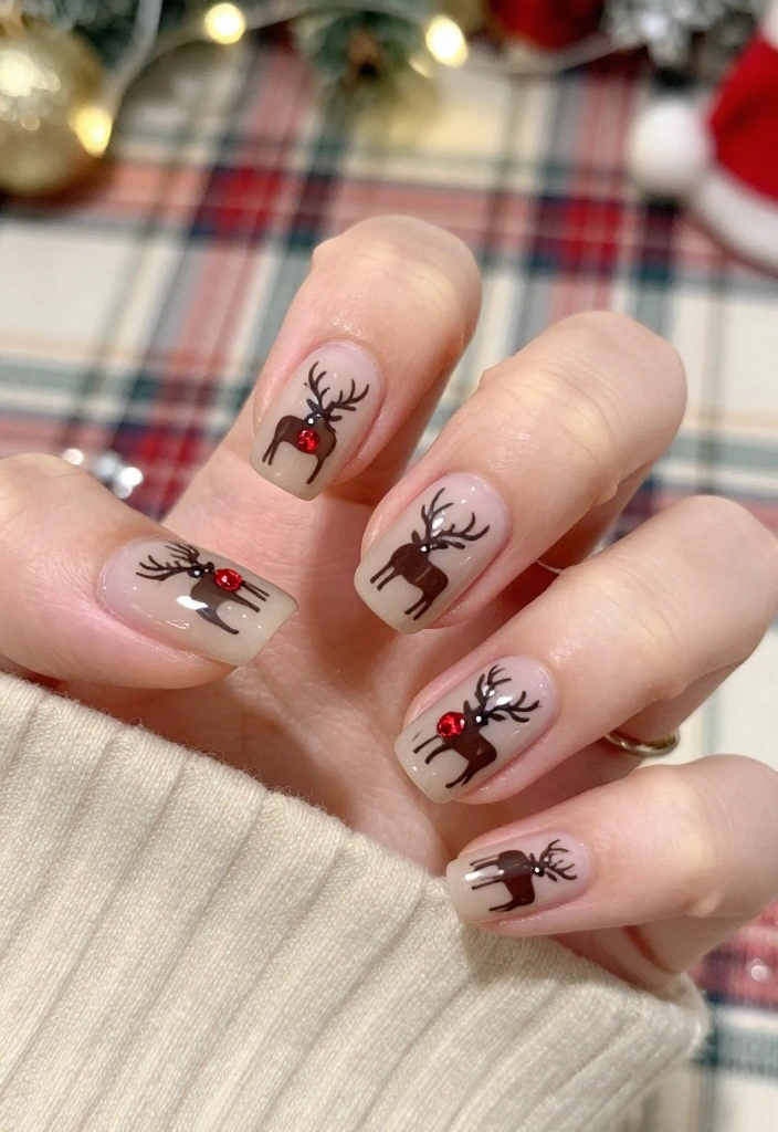 Get Inspired: 20 Reindeer Nails Ideas That Are Too Cute to Resist! - 1. Classic Reindeer with a Twist 1