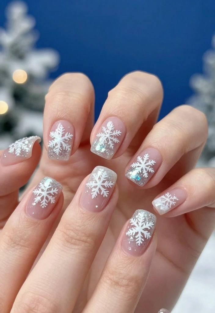 Get Inspired: 20 Reindeer Nails Ideas That Are Too Cute to Resist! - 10. Reindeer with Glittering Snowflakes 1