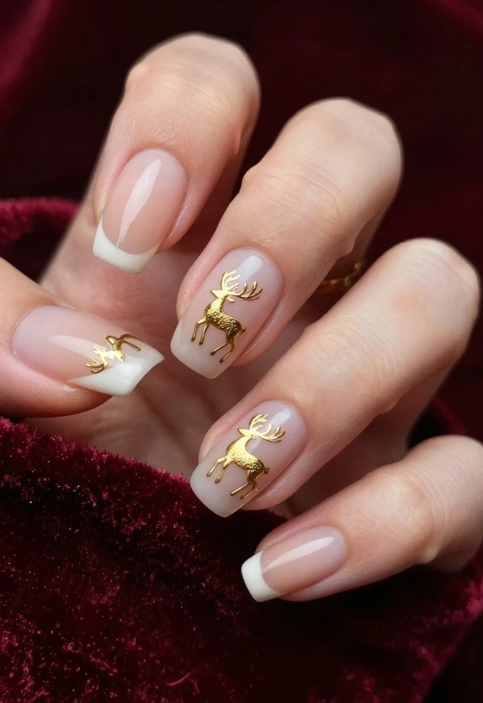 Get Inspired: 20 Reindeer Nails Ideas That Are Too Cute to Resist! - 12. Golden Reindeer Elegance 1