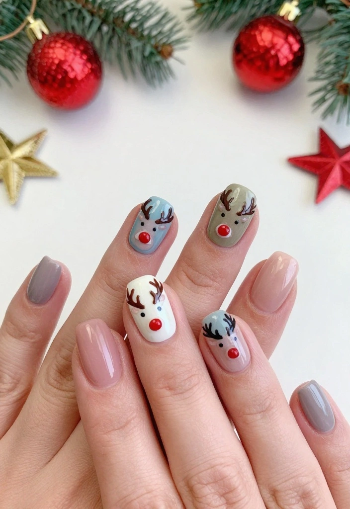 Get Inspired: 20 Reindeer Nails Ideas That Are Too Cute to Resist! - 16. 3D Reindeer Designs 1