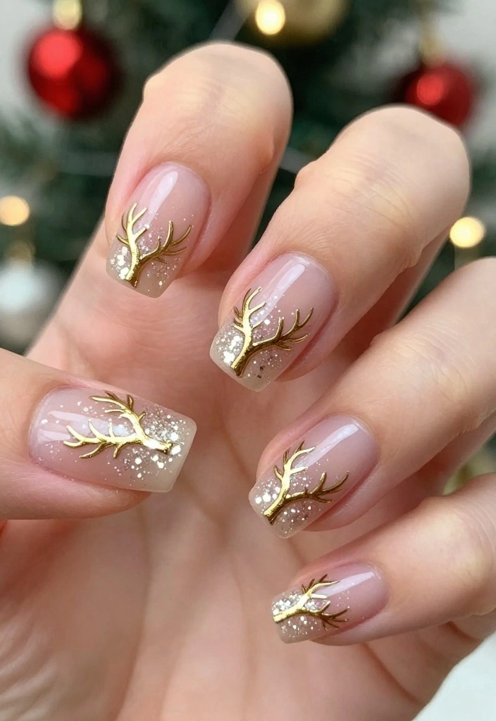 Get Inspired: 20 Reindeer Nails Ideas That Are Too Cute to Resist! - 2. Sparkly Antler Designs 1