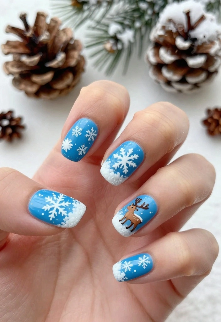 Get Inspired: 20 Reindeer Nails Ideas That Are Too Cute to Resist! - 5. Snowy Scene with Reindeer 1