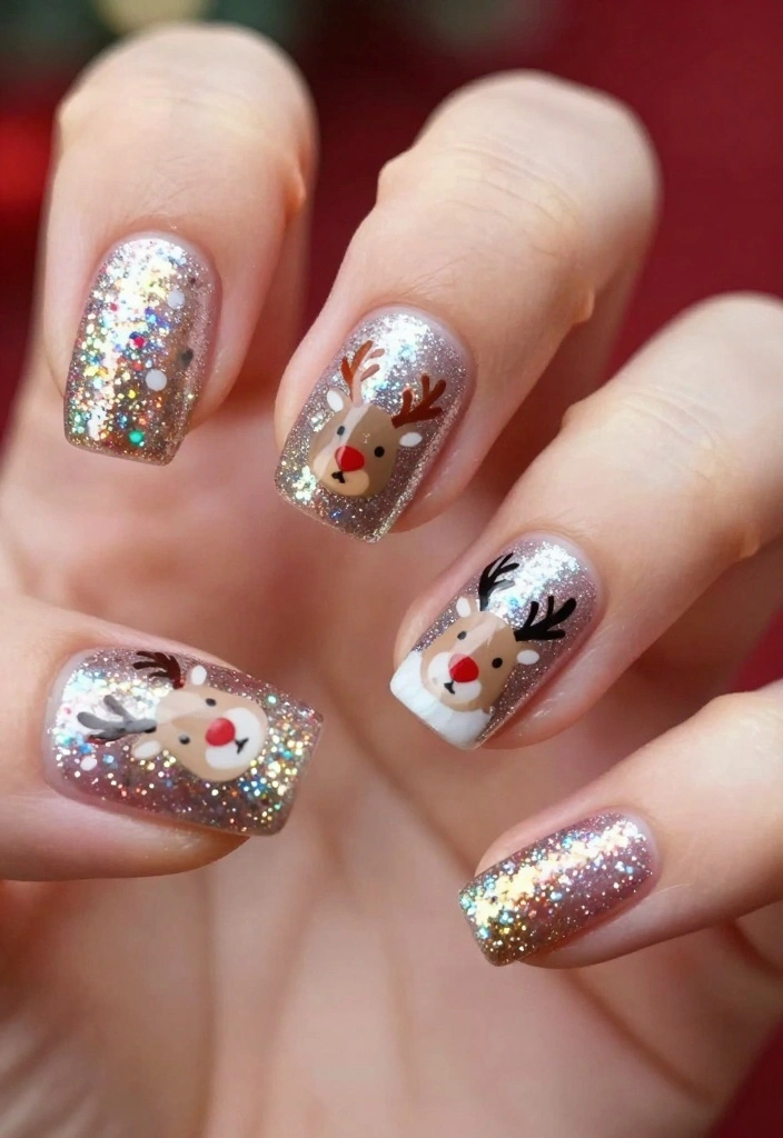 Get Inspired: 20 Reindeer Nails Ideas That Are Too Cute to Resist! - 6. Festive Nail Foils 1