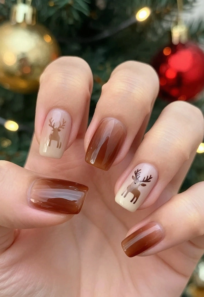 Get Inspired: 20 Reindeer Nails Ideas That Are Too Cute to Resist! - 8. Ombre Reindeer Magic 1