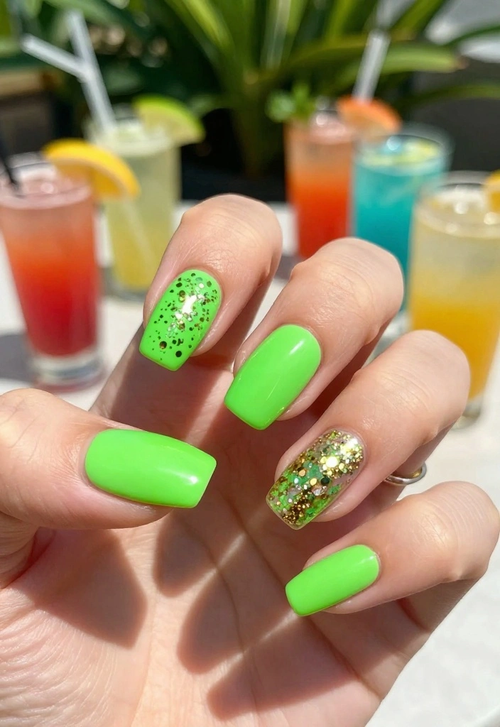 Master the Art: 10 Inspirations for Perfecting Your Green Acrylic Nails at Home! - 1. Neon Green Pop 1