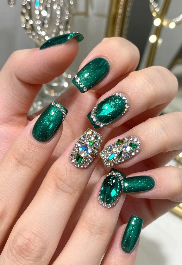 Master the Art: 10 Inspirations for Perfecting Your Green Acrylic Nails at Home! - 3. Emerald Glam 1