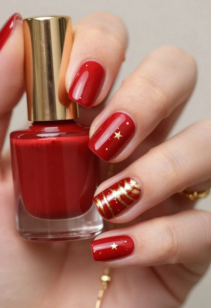 Stand Out with These 9 Unique Red Nail Patterns for Short Nails! - 1. Classic Red with Gold Accents 1