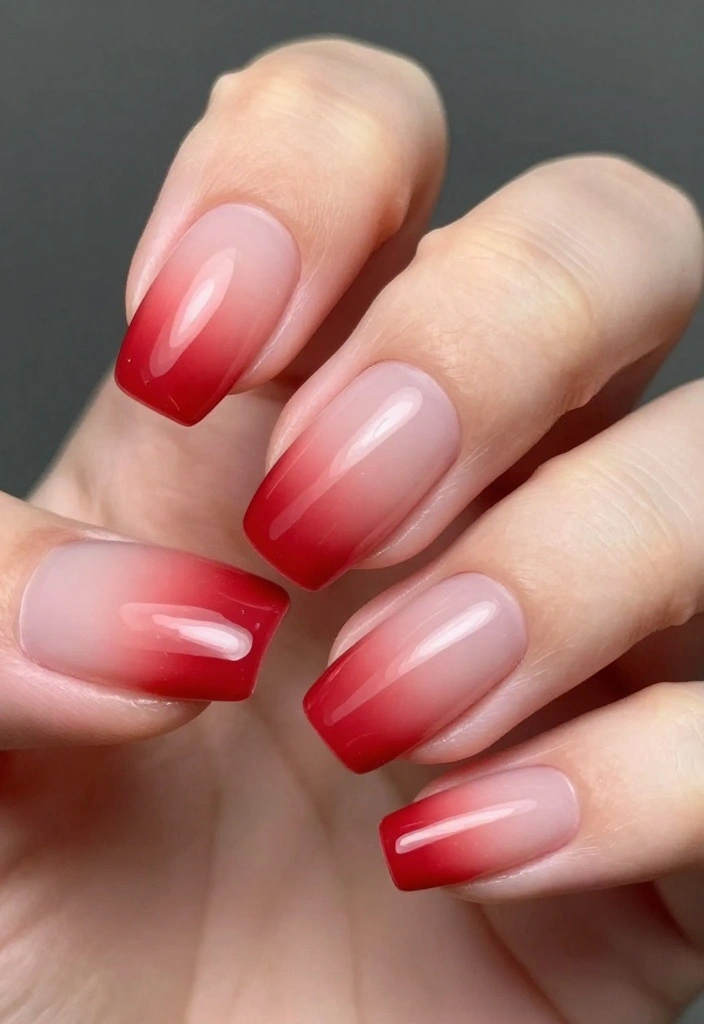 Stand Out with These 9 Unique Red Nail Patterns for Short Nails! - 2. Ombre Red to Nude 1