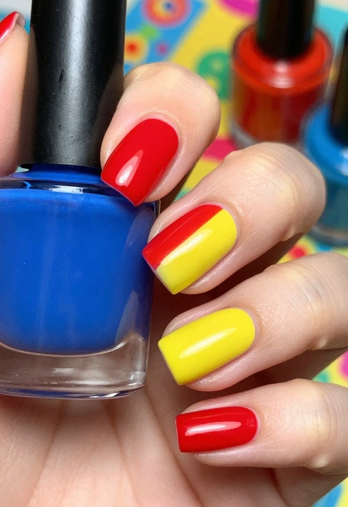 Stand Out with These 9 Unique Red Nail Patterns for Short Nails! - 7. Color Blocking 1