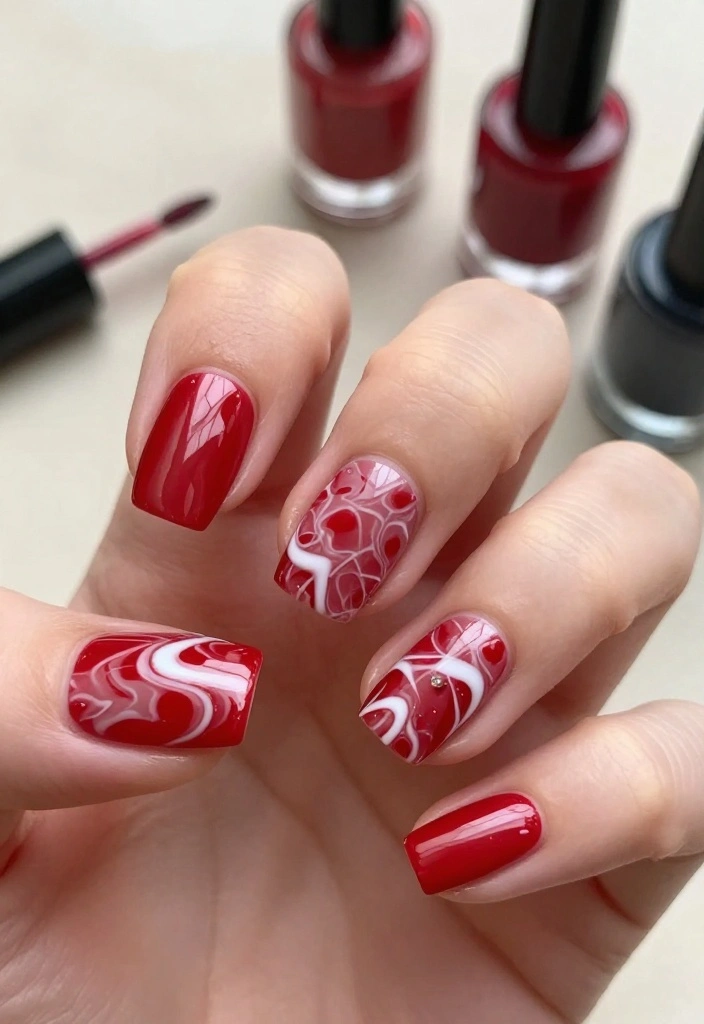 Stand Out with These 9 Unique Red Nail Patterns for Short Nails! - 8. Marble Effect 1