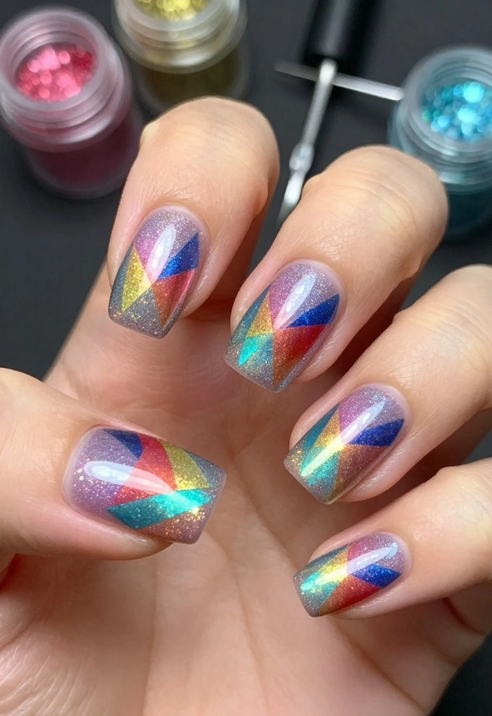 The Ultimate Guide to Glittery Nails: 10 Ideas to Get You Started! - 4. Glitter Gradient with Geometric Patterns 1