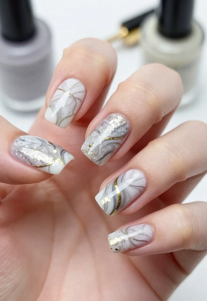 The Ultimate Guide to Glittery Nails: 10 Ideas to Get You Started! - 9. Glittery Marble Nails 1