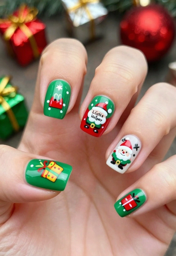 The Ultimate Guide to Santa Nails: 10 Designs to Spread Holiday Cheer! - 7. Santa's Little Helper 1