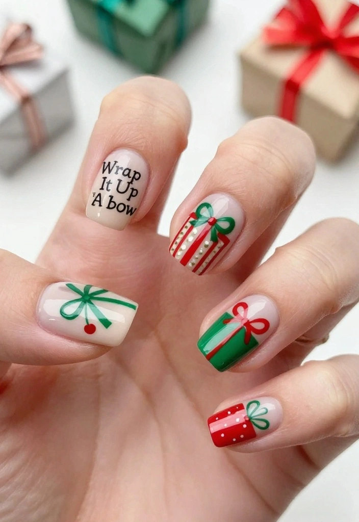 The Ultimate Guide to Santa Nails: 10 Designs to Spread Holiday Cheer! - 8. Wrap It Up with a Bow 1
