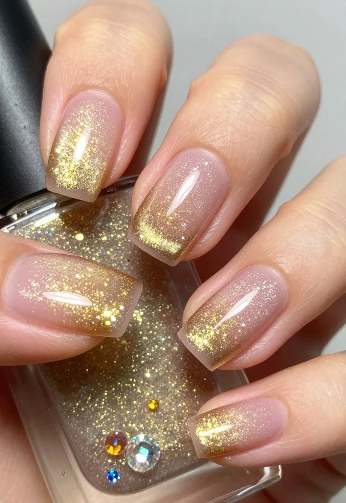 Transform Your Look with These 8 Breathtaking Gold Cat Eye Nail Designs! - 2. Glittery Gold Ombre Cat Eye 1
