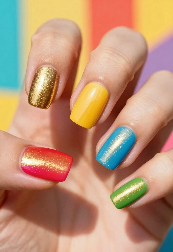 Transform Your Look with These 8 Breathtaking Gold Cat Eye Nail Designs! - 7. Bold Color Blocks with Gold Cat Eye 1