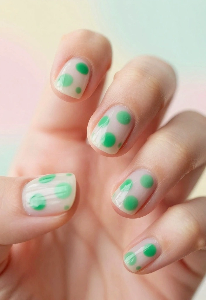 Unlock the Secret to Gorgeous Green Spring Nails with These 12 Designs! - 11. Green Polka Dots on Natural Base 1