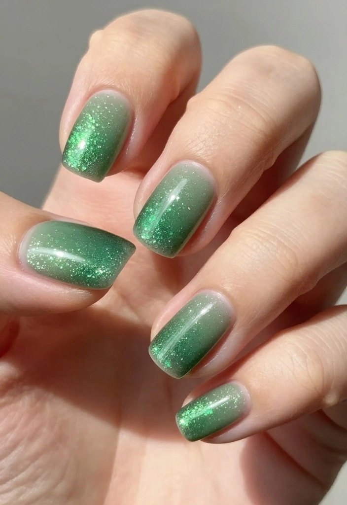 Unlock the Secret to Gorgeous Green Spring Nails with These 12 Designs! - 12. Classic Green with Glitter Tips 1