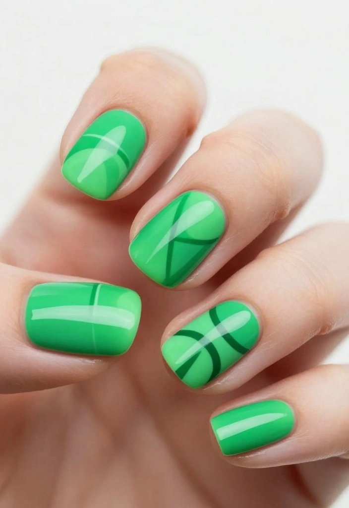 Unlock the Secret to Gorgeous Green Spring Nails with These 12 Designs! - 5. Bright Green with Abstract Geometric Patterns 1