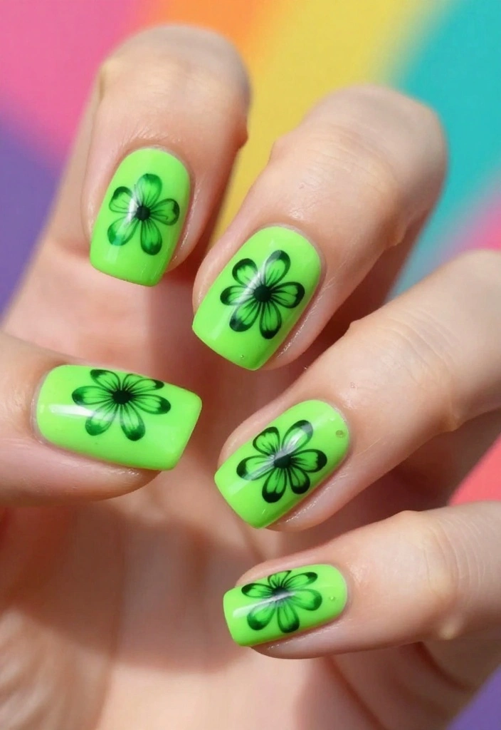Unlock the Secret to Gorgeous Green Spring Nails with These 12 Designs! - 6. Neon Green with Black Floral Stamps 1