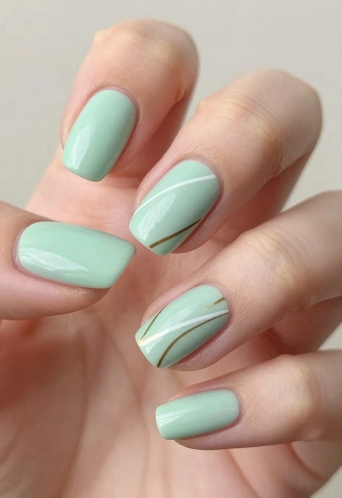 Unlock the Secret to Gorgeous Green Spring Nails with These 12 Designs! - 7. Pastel Green with Minimalist Lines 1