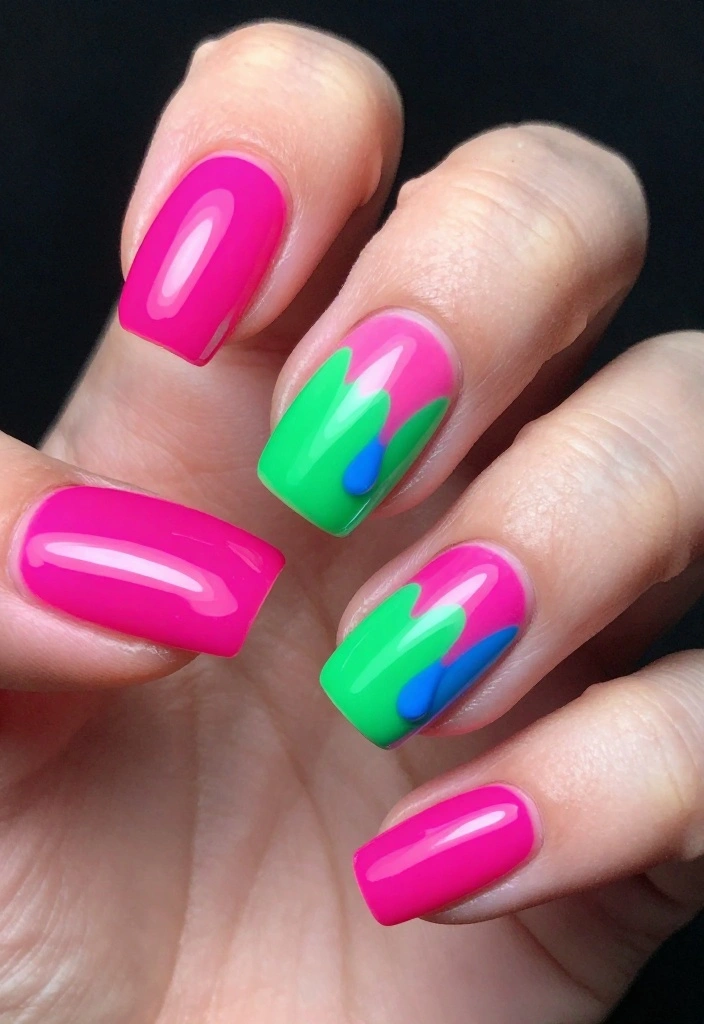 Unlock the Secret to Stunning Drip Nails with These 12 Ideas! - 5. Neon Drip for Bold Statements 1