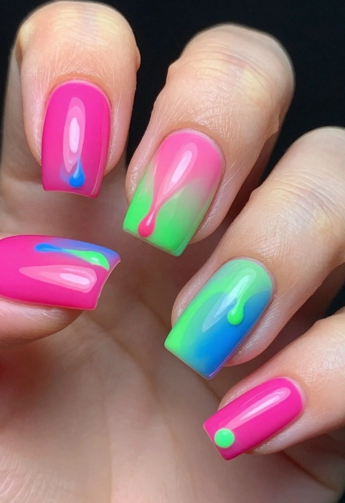 Unlock the Secret to Stunning Drip Nails with These 12 Ideas! - 5. Neon Drip for Bold Statements 1